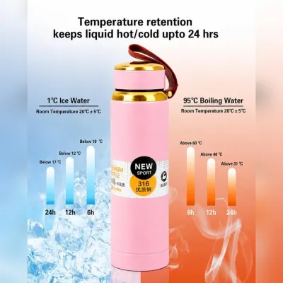 316 Stainless Steel Water Bottle - Pink and Gold – close-up of the details