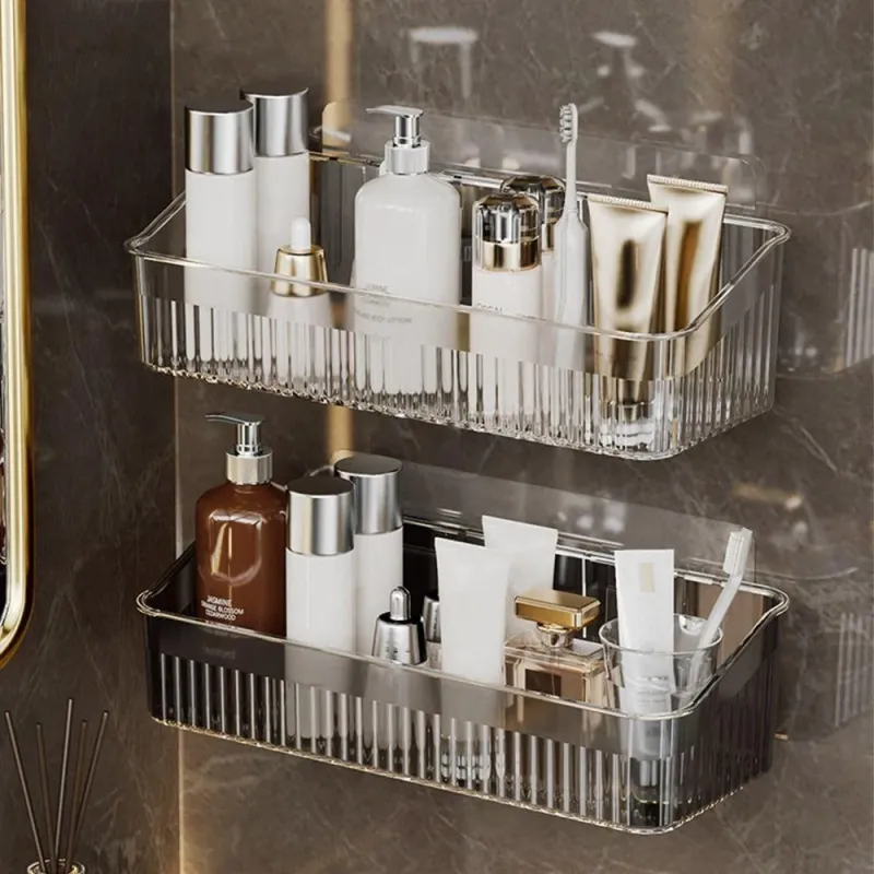Acrylic Wall Mounted Bathroom Shelf - Clear Adhesive Rack