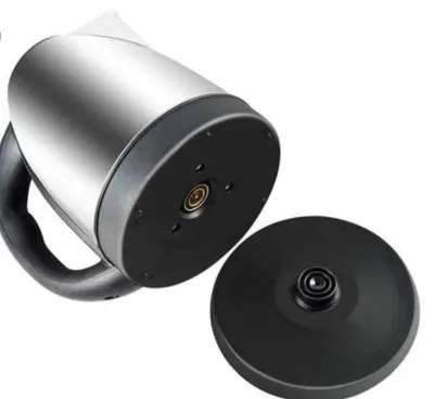 Bottom view of electric kettle 2l price in pakistan model showcasing the heating base element and circular connector
