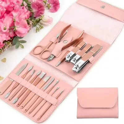 16 Pcs Stainless Steel Nail Cutter Set – Professional Manicure and Pedicure Kit – Nail Clipper Grooming Tools with Case
