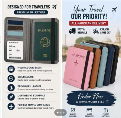 Passport Holder Pouch - Slim PU Leather Travel Wallet