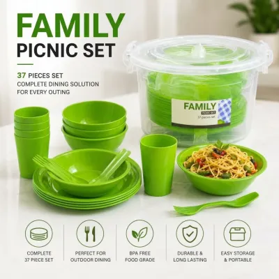 Saga Picnic Set 37 Pieces - 6 Person Plastic Outdoor Dinnerware
