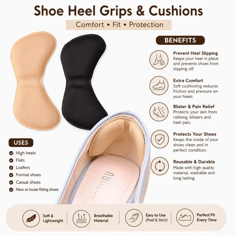 Self-Adhesive Heel Insoles – Anti-Slip Foam Cushion for Heel Pain Relief & Blister Protection – front view